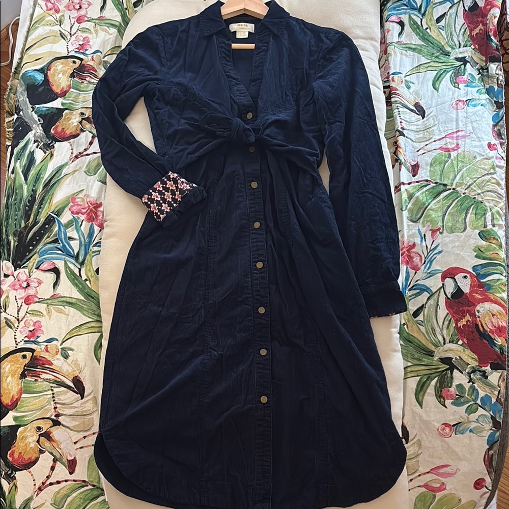Maeve by Anthropologie Navy Blue Corduroy Long Sleeve Button Down Dress